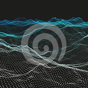 Wavy Grid Background. Ripple Grid. Abstract Vector Illustration. 3D Technology Style. Illustration with Dots.