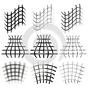 Wavy grid pattern. Distorted mesh texture. Abstract liquid effect. Vector dynamic background.