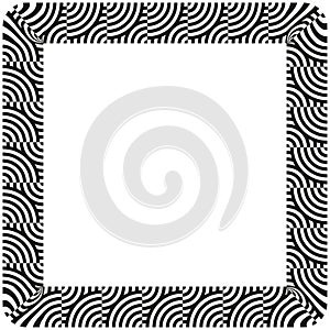 Wavy line border. Rectangular frame element. Black white abstract pattern. Vector decorative print.