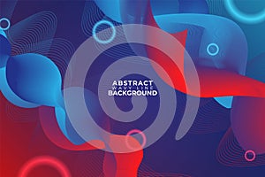Wavy Line Gradient Red and Blue Abstract Background with Glow Circle Effect