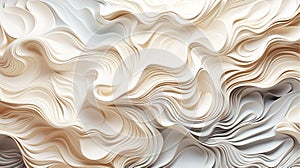 Wavy lines abstract background wave distortion pattern, white and gray color. 3D illustration, generative ai.