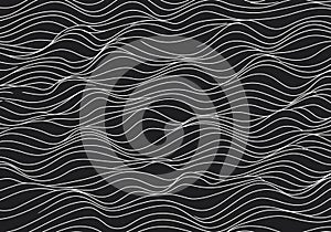 Wavy lines create a flowing abstract pattern on a dark background. The lines are