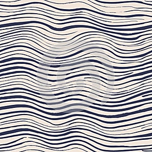 Wavy lines of different widths. Gometric seamless pattern with optical illusion