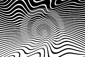 Wavy Lines Op Art Pattern. 3D Illusion Effect. Abstract Black and White Texture