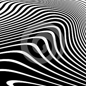 Wavy Lines Op Art Pattern. 3D Illusion Effect. Abstract Black and White Texture