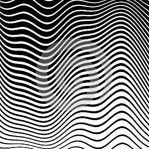 Wavy Lines Op Art Pattern. 3D Illusion Effect. Abstract Black and White Texture