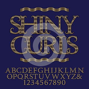 Wavy lines patterned gold capital letters and numbers.
