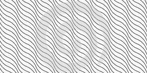 Wavy lines seamless pattern. Undulate stripes repeating background. Black and white diagonal waves texture. Simple