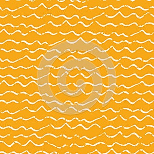 Wavy lines seamless vector pattern background. Irregular doodle style horizontal stripe backdrop with grunge texture