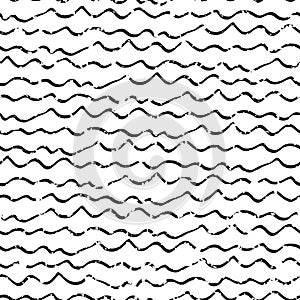 Wavy lines seamless vector pattern background. Irregular doodle style horizontal stripe backdrop with grunge texture