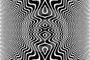 Wavy Lines Symmetrical Pattern. Abstract Black and White Textured Background