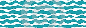 Wavy lines vector seamless border. Chunky uneven wide horizontal sea wave banner. Abstract marine geometric repeat