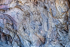 Wavy molten lava patterns preserved in a spatter cone at the Fleener Chimneys in the Lava Beds National Monument in California,