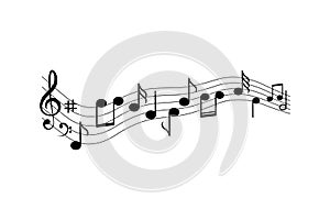 Wavy music notes, isolated, vector illustration