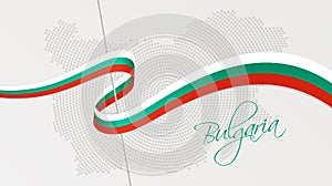 Wavy national flag and radial dotted halftone map of Bulgaria