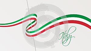 Wavy national flag and radial dotted halftone map of Italy