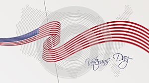 Wavy national flag and radial dotted halftone map of the United States of America