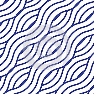 Wavy ocean blue seamless pattern with water waves, Vector illustration for wallpaper, textile, and fashion design. Japanese style