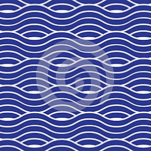 Wavy ocean blue seamless pattern with water waves, Vector illustration for wallpaper, textile, and fashion design. Japanese style