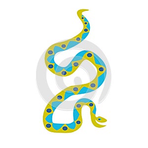 Wavy ornamental green snakes in cartoon style isolated on white. photo