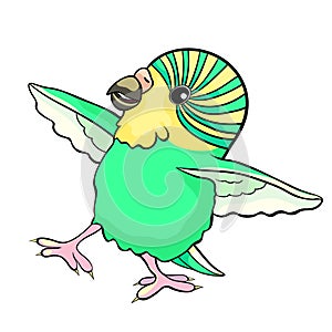 Wavy parrot chick small wants to fly up. vector illustration