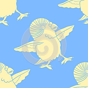 Wavy parrot chick small wants to fly up. vector illustration