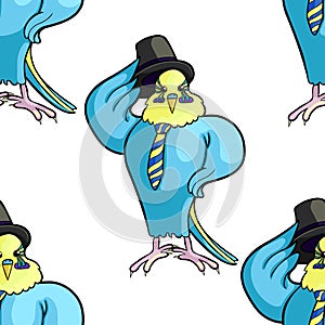 Wavy parrot fashionable man in a hat and tie. vector illustration