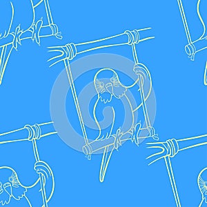 The wavy parrot is riding on a swing. vector illustration