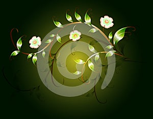 Wavy pattern of beautiful green flowers on a dark base. EPS10 illustration