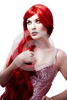 Wavy Red Hair woman. Fashion Girl Portrait