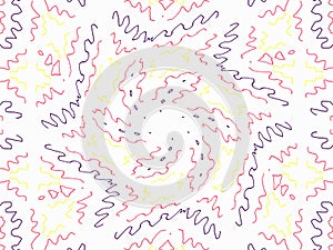 Wavy red, purple and yellow lines on the white background