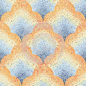 Wavy saigas seamless pattern. Blue, orange, yellow and white colors. Cute vintage print with grunge texture. Vector illustration