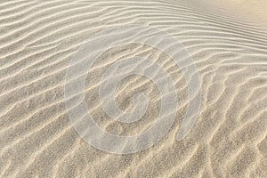 The wavy sandy surface of the dune. Rest and relaxation at a resort by the sea. Close-up. Background. Space for text