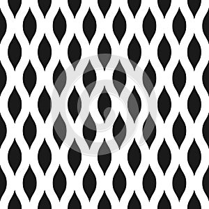 Wavy seamless pattern background in black and white. Vintage and retro abstract ornamental design of spiky ovals or lens
