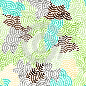 Wavy seamless pattern in bohemian style. Seigaiha ornament for home decor. Vector illustration