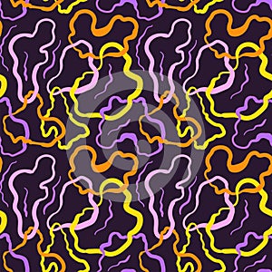 Wavy Seamless Trippy Pattern. Bright colored pattern of colorful abstract squiggles print, scribble spiral and wavy