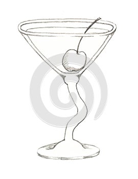 Wavy Stemmed Martini Glass with Maraschino Cherry