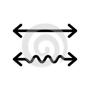 Wavy and straight double arrow. Thick linear icon. 2 side arrows for illustration of horizontal stretching or squeezing. Black