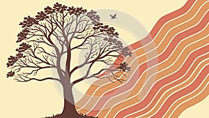 Wavy Striped Landscape with Tree Vector, vector design Generative AI
