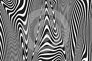 Wavy stripes pattern background of twisted curved black and white abstract ripple lines background. Vector modern trendy 3D curves