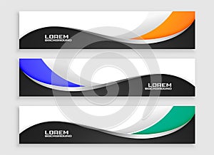 wavy style wide web header template in set of three