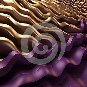 Wavy surface futuristic. Gold and purple abstract background