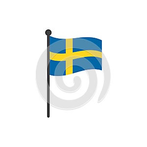 Wavy sweden flag vector illustration with flagpole isolated on white