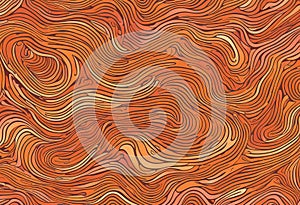 1970 Wavy Swirl Seamless Pattern in Orange and Pink Colors. Hand-Drawn Vector Illustration. Seventies Style, Groovy Background, photo