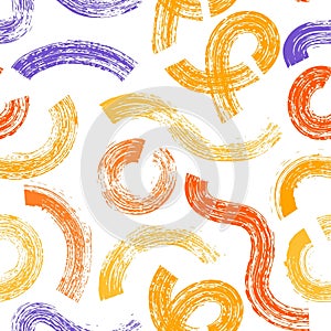 Wavy and swirled colored brush strokes vector seamless pattern. bright paint freehand scribbles, abstract ink crayon