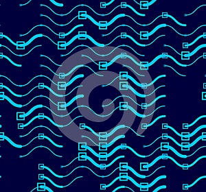 Wavy technical lines seamless pattern, vector abstract repeat en