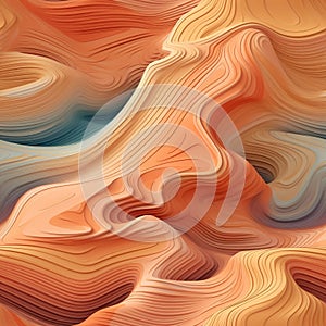 Wavy texture over desert illustration. Surreal 3D landscape in earthy color palette, figurative distortions inspired by nature.