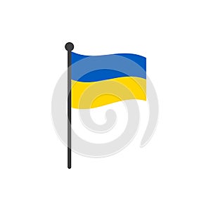 Wavy ukraine flag vector illustration with flagpole isolated on white