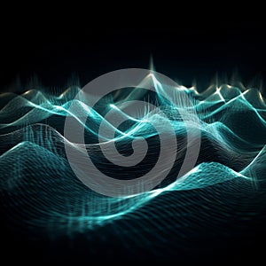 wavy vibrational sound waves on black background generative AI