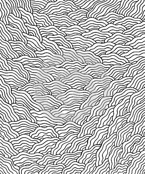 Wavy waves pattern - coloring page for adults. Doodle ink artwork. Vector illustration